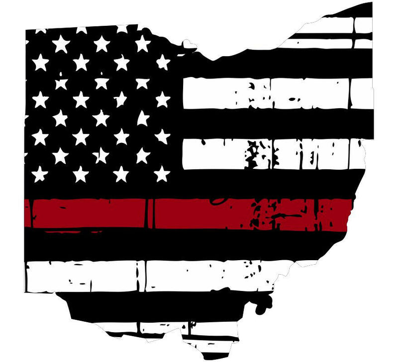 Thin Red line decal - State of Ohio Tattered Flag Decal - Various Sizes