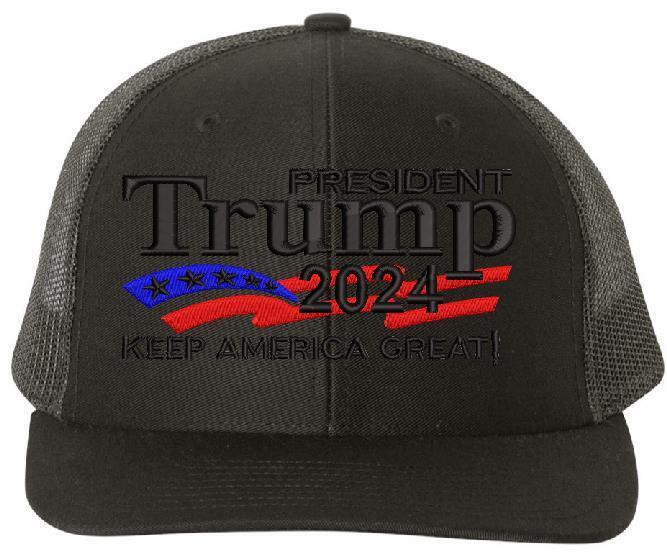 Trump 2024 Hat - Keep America Great Richardson 112 Black Adjustable Hat MAGA KAG