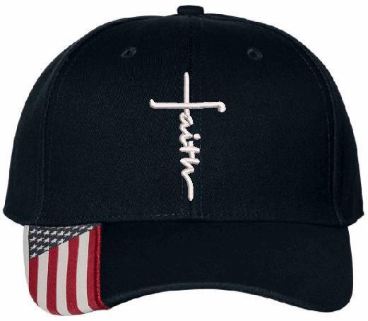 Faith Hat - Embroidered USA300 Adjustable hat w/ flag brim Faith Jesus Christ