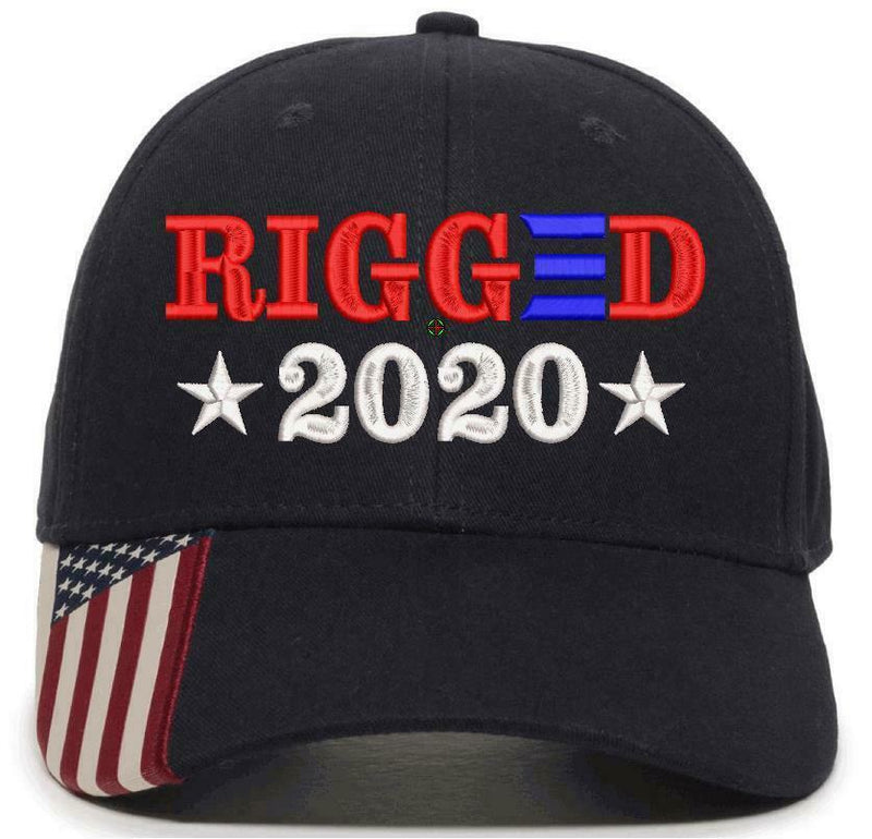 Rigged 2020 Election Trump Biden Embroidered Hat USA300 Outdoor Cap w/Flag Brim