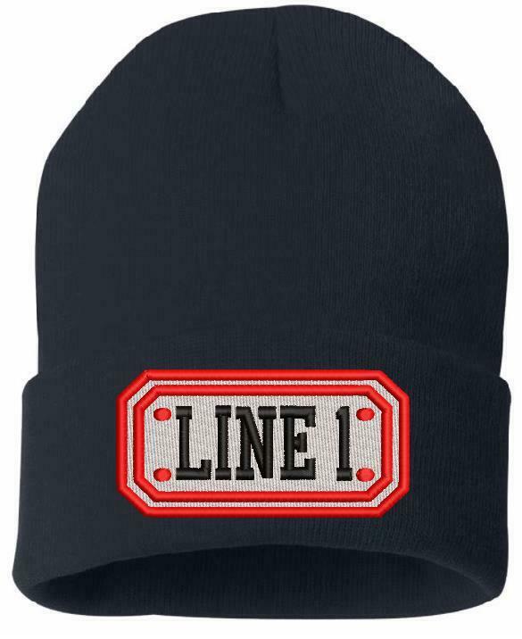 Custom Winter Hat - Embroidered Firefighter Knit Hat - Rectangle Bade Style Hat