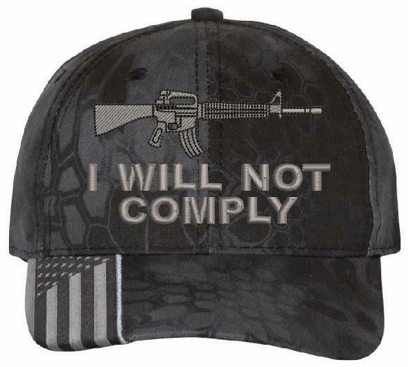 I WILL NOT COMPLY HAT with AK47 AR15 Gun Embroidered Adjustable Hat-Various Hats