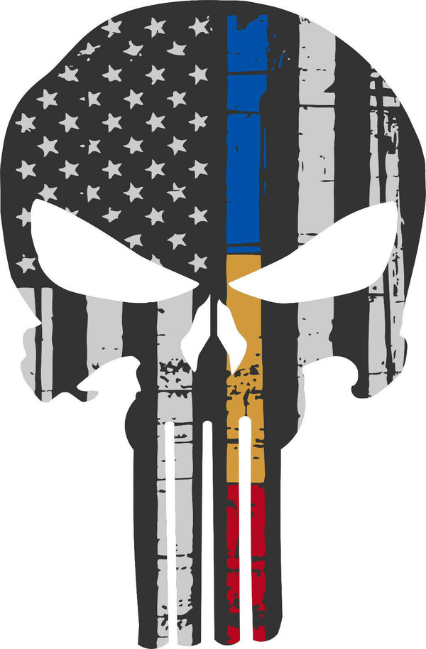 Punisher Skull American Flag Police Dispatch Fire Sticker Graphic - Many Sizes
