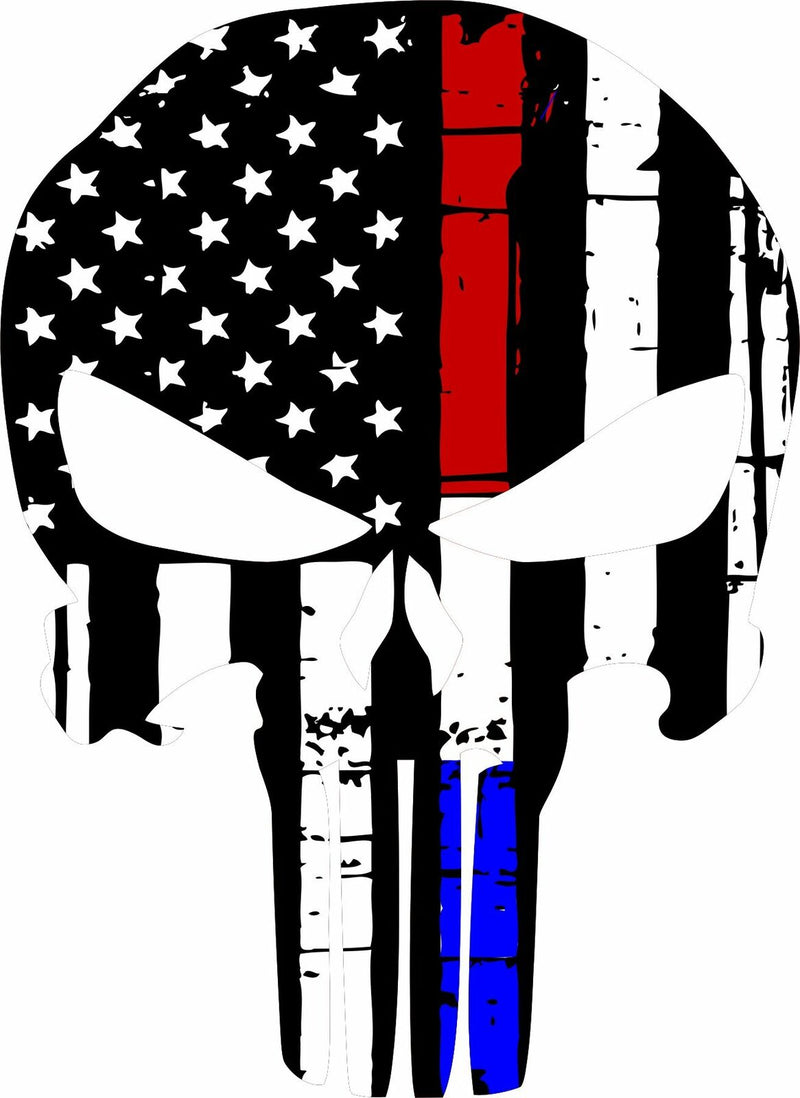 Punisher Skull American Flag Police Red/White/Blue Line Decal - Various Sizes