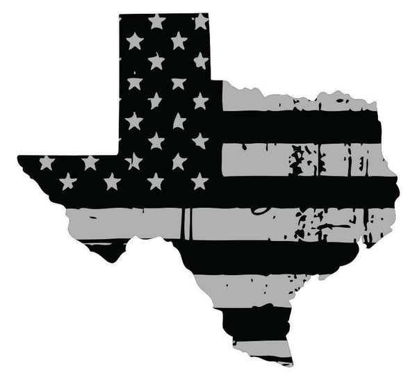 Tattered USA Flag Black/Gray window decal - State of Texas various size
