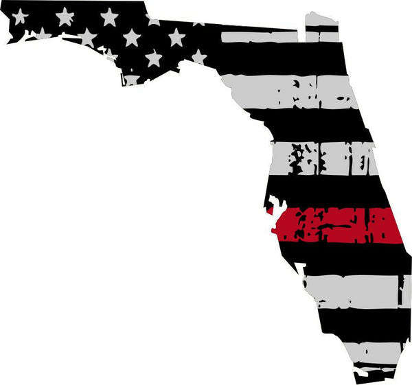 Thin Red line decal - State of Florida Tattered Flag Decal - Various Sizes