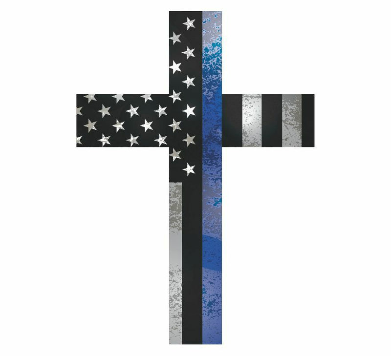 Thin blue line decal - Distressed Police Christian Cross Exterior in Reflective