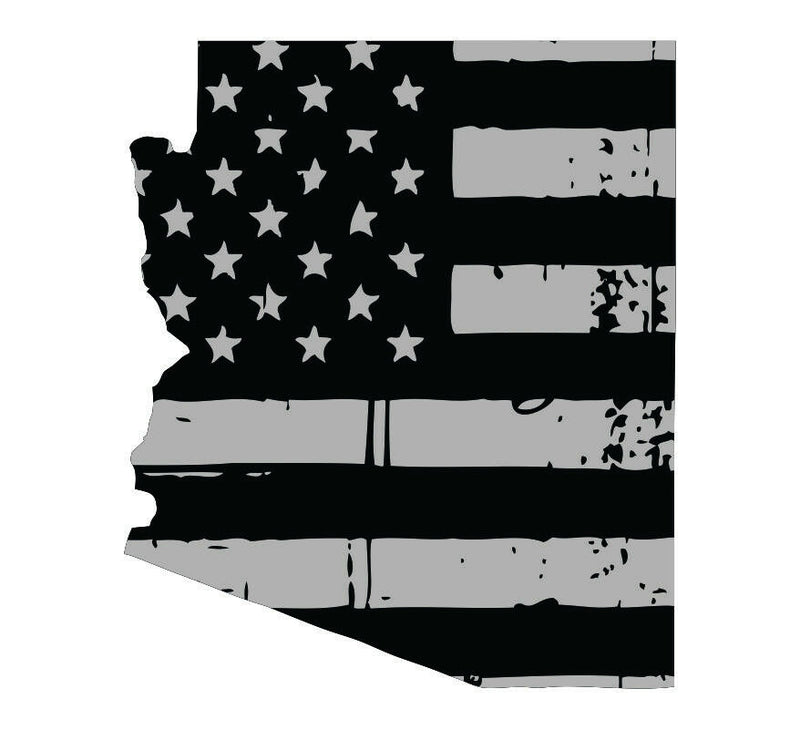 Tattered USA Flag Black/Gray window decal - State of Arizona various sizes