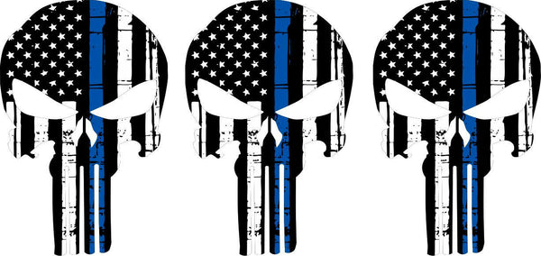 Thin Blue Line Blue Line Tattered Flag Punisher Deacals - Set of 3 decals