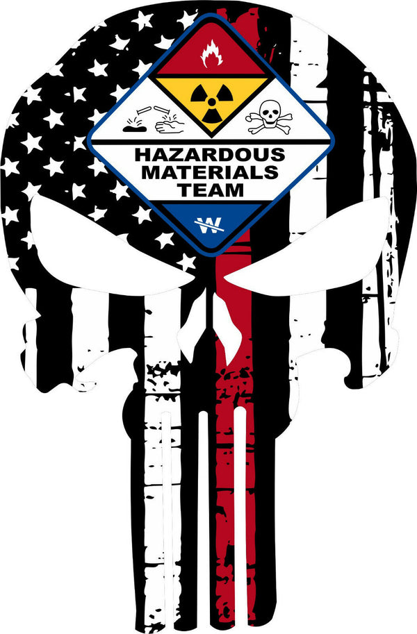 Thin Red Line Punisher Decal - Firefighter Hazmat Team Decal - Various Sizes