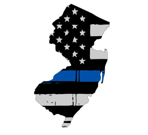 Thin Blue Line decal - State of New Jersey Tattered Flag - Various Sizes