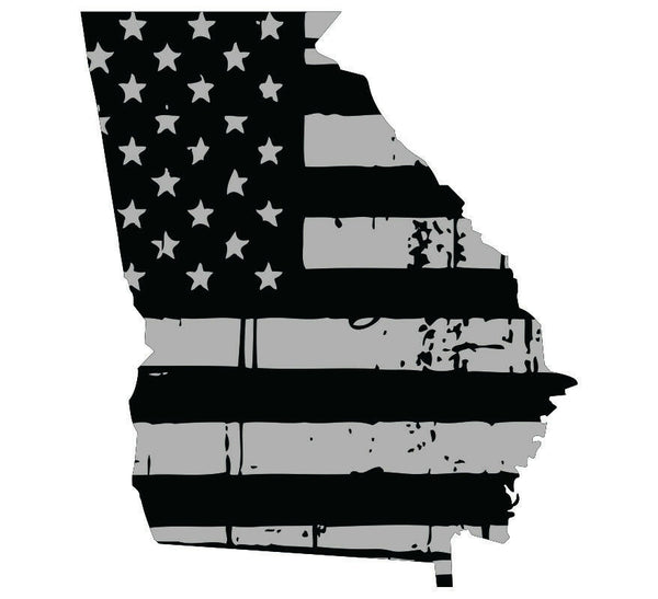 Tattered USA Flag Black/Gray window decal - State of Georgia various sizes