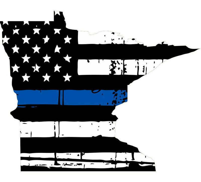 Thin Blue line decal - State of Minnesota Tattered Flag Decal - Various Sizes
