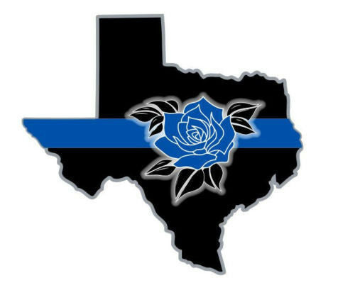 Thin Blue line State of Texas with Rose Reflective Decal Various Sizes