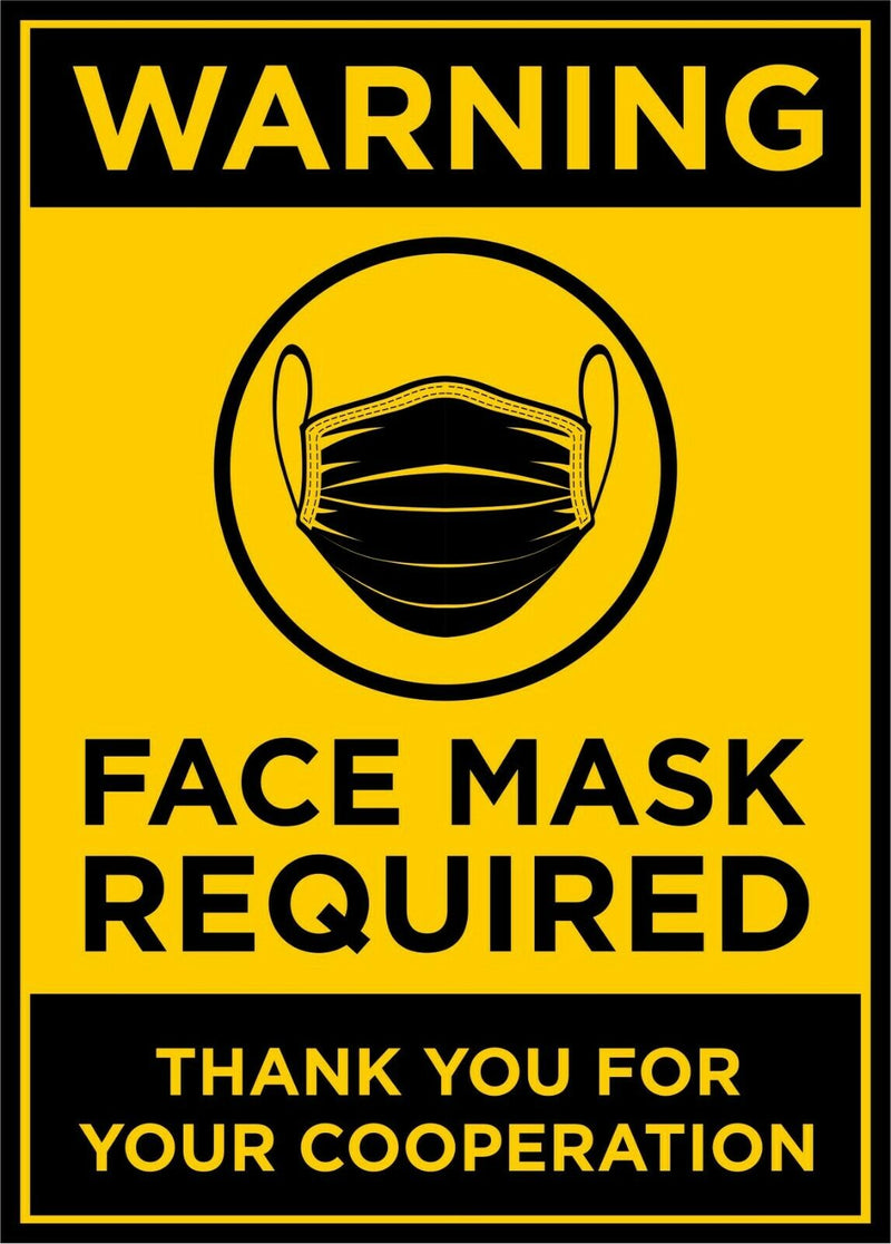 Warning Face Mask Required Window/Door Stickers  5.5" x 4" QUANTITY OF 2 DECALS