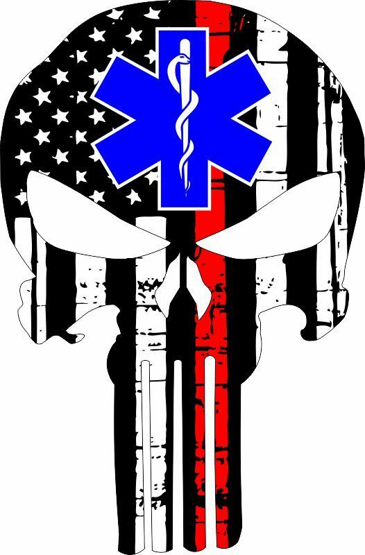 Thin Red Line Punisher Decal with EMS Star Exterior Window decal - Various Sizes