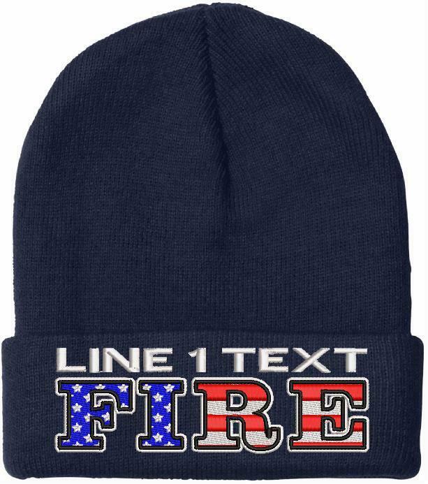 Custom Firefighter Winter Hat Embroidered USA FIRE STYLE Knit Beanie or Cuff