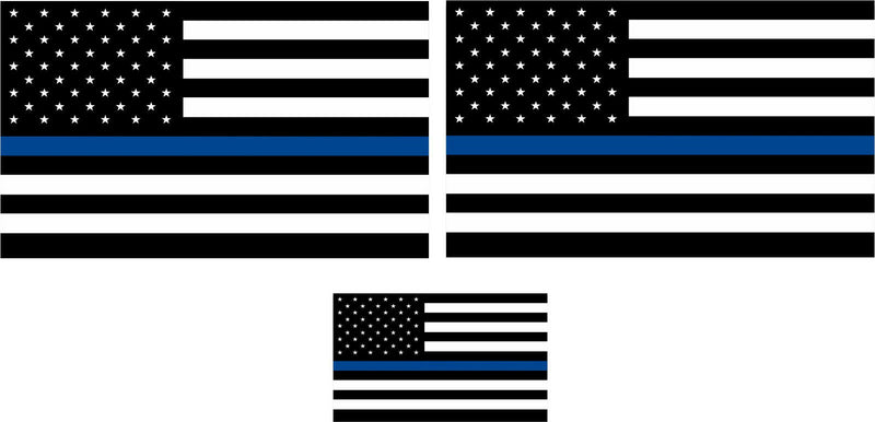 Thin blue line decal-Set of 3 USA Blue Line Flags, Two 3" x 5" and one 3" x 1.8"