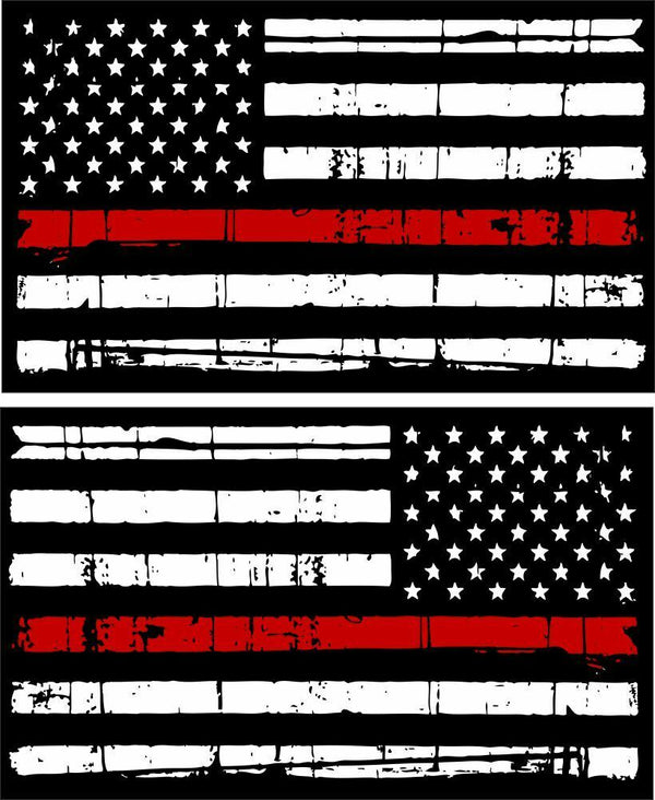 Thin Red Line Firefighter Exterior Flag Decal Set - Regular and Reversed Decal