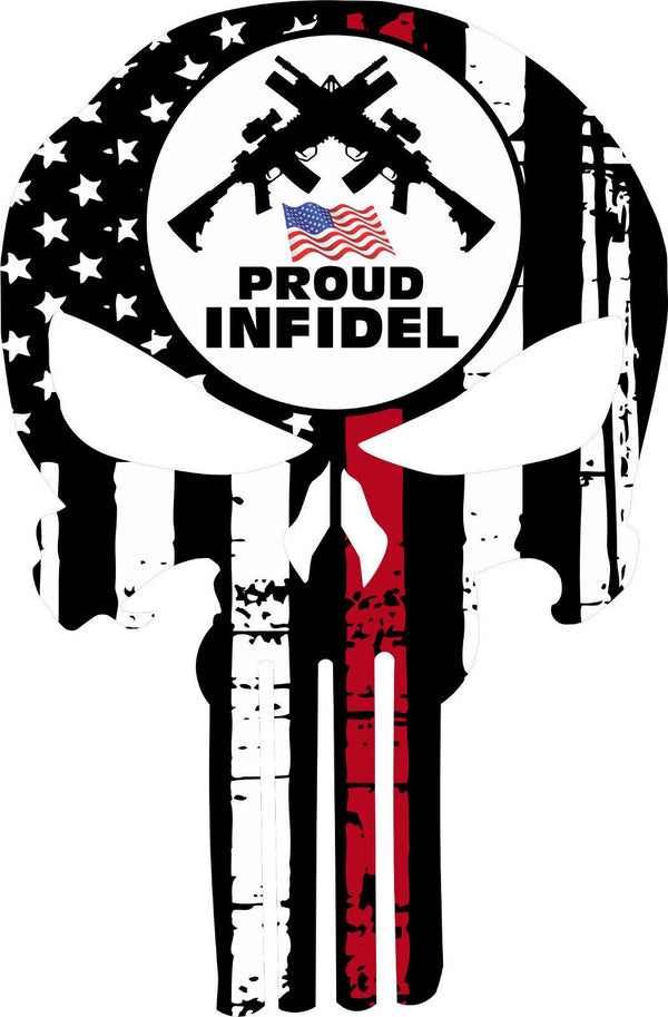 Thin Red Line Punisher Decal - Firefighter Proud Infidel Decal - Various Sizes