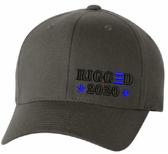 2020 Election was Rigged Embroidered Gray Flex Fit Hat w/ Upside Down Side Flag