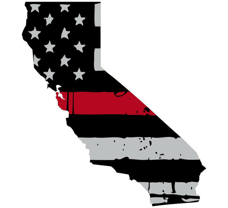 Thin Red Line Decal - State of California window vinyl sticker - Various Size