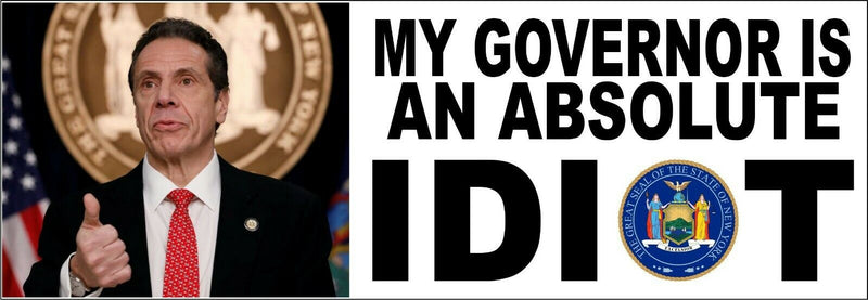 My governor is an ABSOLUTE idiot NEW YORK bumper sticker decal - 8.7" x 3"