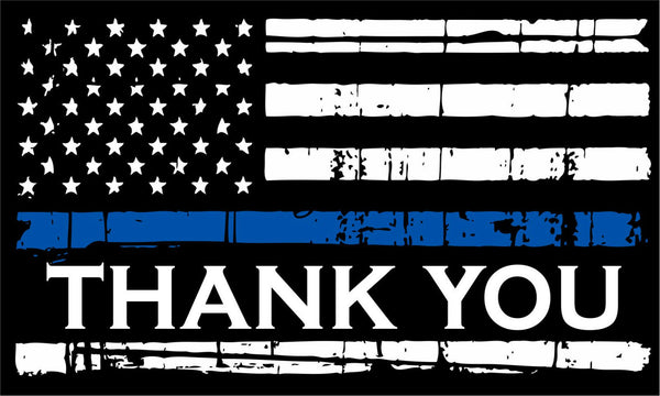 Thin Blue Line Decal - American Flag REFLECTIVE THANK YOU - Various Sizes