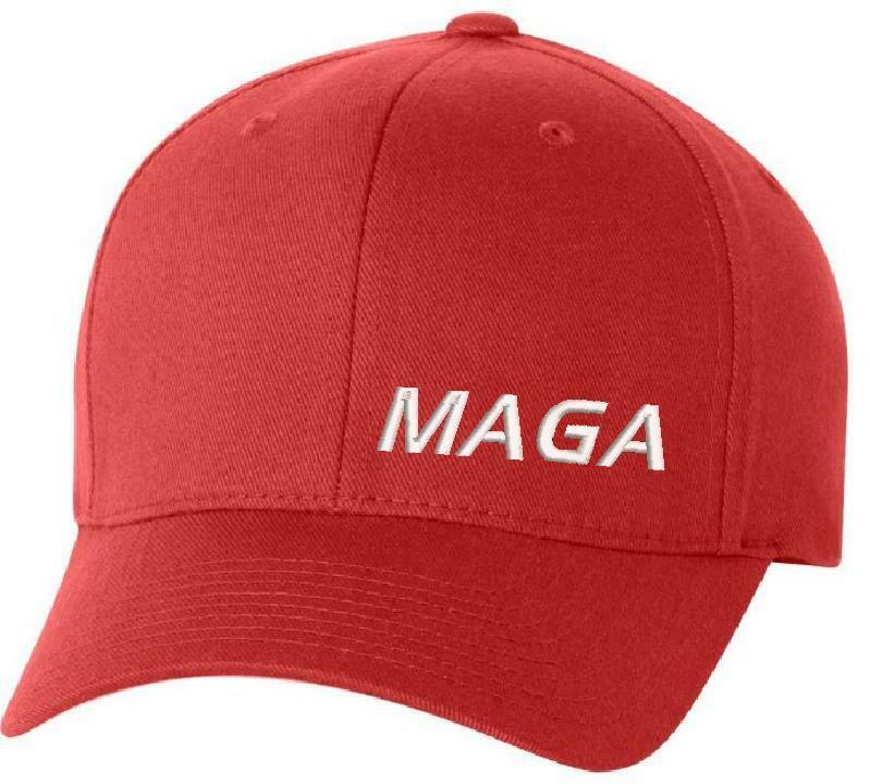 Make America Great Again Hat Flex Fit with Lower Side MAGA and flag on the back