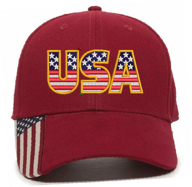 USA Embroidered Hat - USA300 Outdoor Adjustable Hat with Flag Brim - USA USA