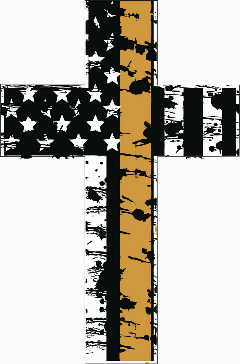 Thin Gold Line Sheriff Distressed Flag Police Cross Exterior Window Decal Police