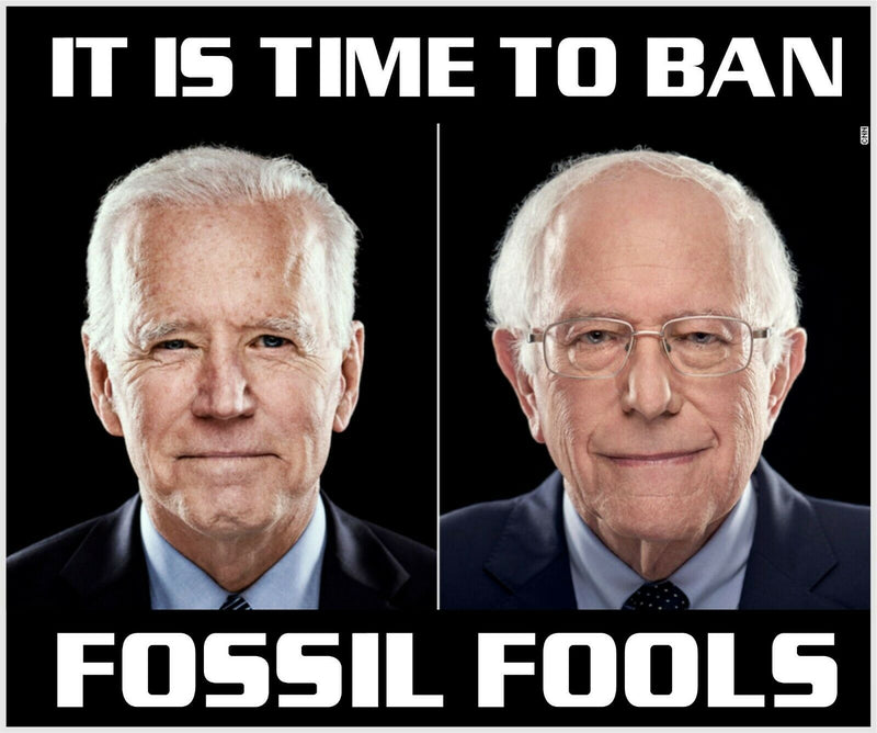 Joe Biden Bernie Sanders Bumper Sticker Time to ban Fossil Fools 5" x 6" Decal