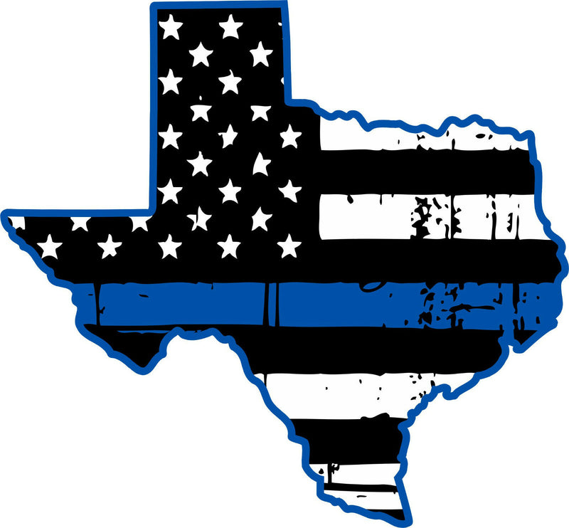 Thin Blue line decal - State of Texas Blue Outline Tattered Flag - Various Sizes