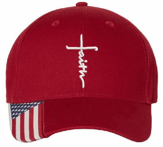 Faith Hat - Embroidered USA300 Adjustable hat w/ flag brim Faith Jesus Christ