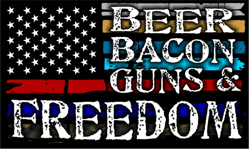 Beer Bacon Guns & Freedom Reflective Flag Decal/Sticker - Various Sizes