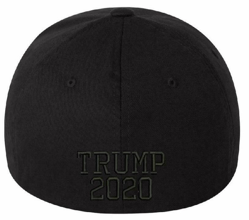 Make America Great Again Flex Fit Black Hat - Lower Side MAGA with Flag and Back