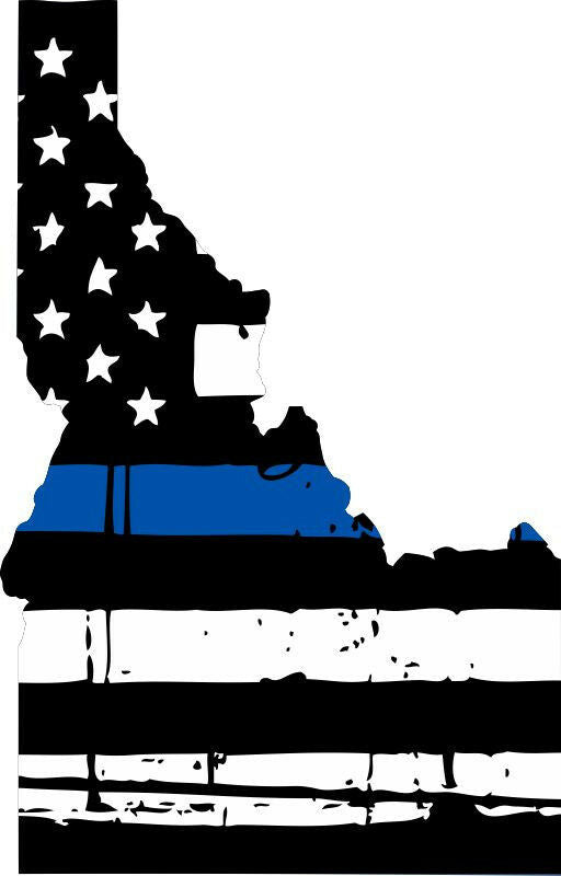 Thin Blue line decal - State of Idaho Tattered Flag Decal - Various Sizes