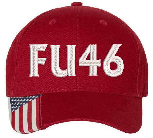 FU46 Anti Biden Embroidered Adjustable USA300 Hat w/ Flag Brim - Various Colors