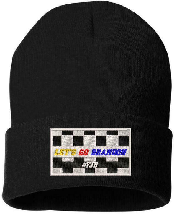 Let's Go Brandon Embroidered Winter Hat-Cuff or Beanie Style Racing Flag Version