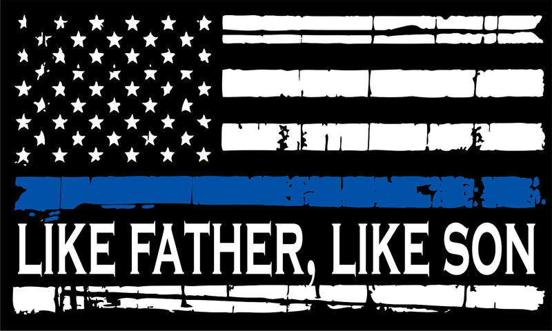 Thin Blue Line Decal - Tattered Flag REFLECTIVE FATHER/SON Decal - Var. Sizes
