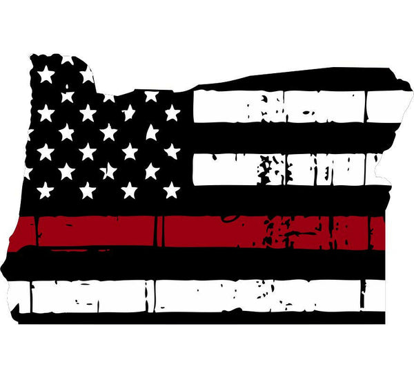 Thin Red line decal - State of Oregon Tattered Flag Decal - Various Sizes