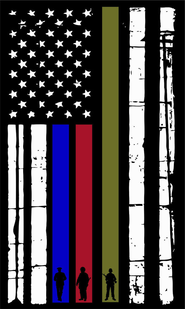 Thin Blue Line Decal Flag Stars USA Flag Firefighter, Police, Military