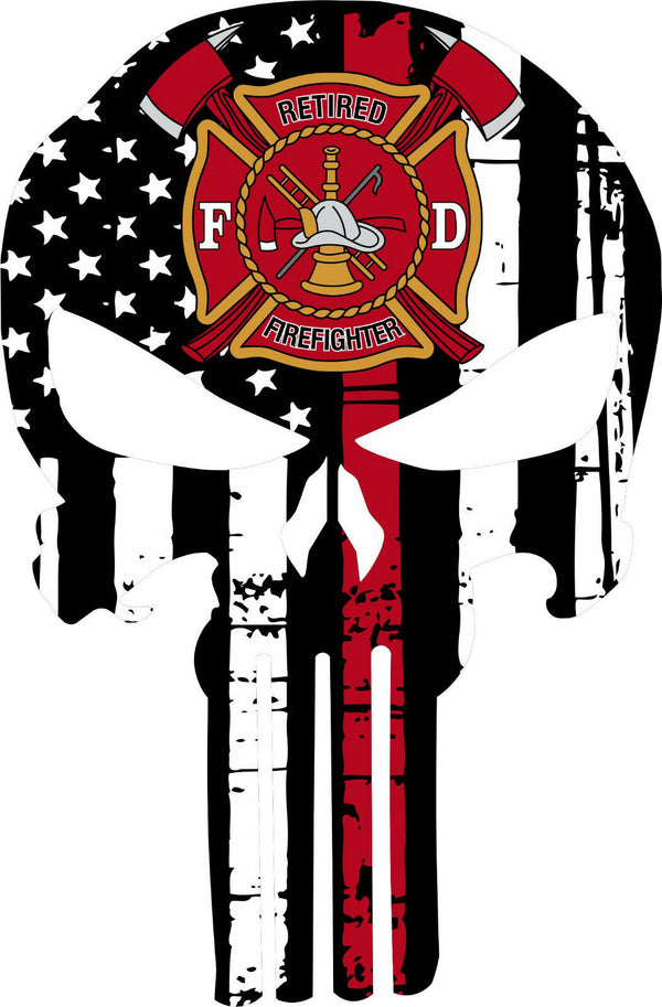 Thin Red Line Punisher Decal - Retired Firefighter Maltese Decal - Various Sizes