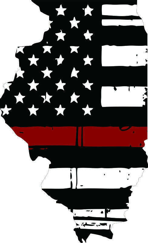 Thin Red line decal - State of Illinois Tattered Flag Decal - Various Sizes
