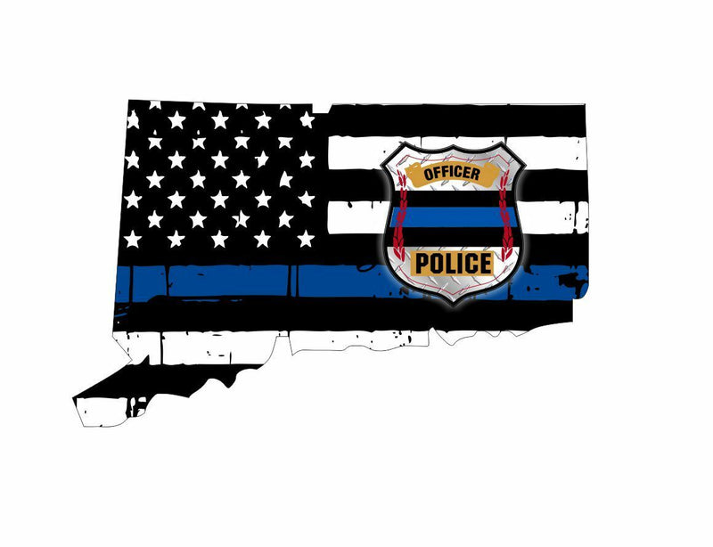Thin Blue line decal - State of Connecticut Police Badge 2 - Various Sizes