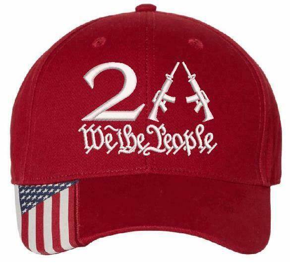 We the People 2nd Amendment 2A Embroidered Adjustable Hat w/ Flag Brim or Orange