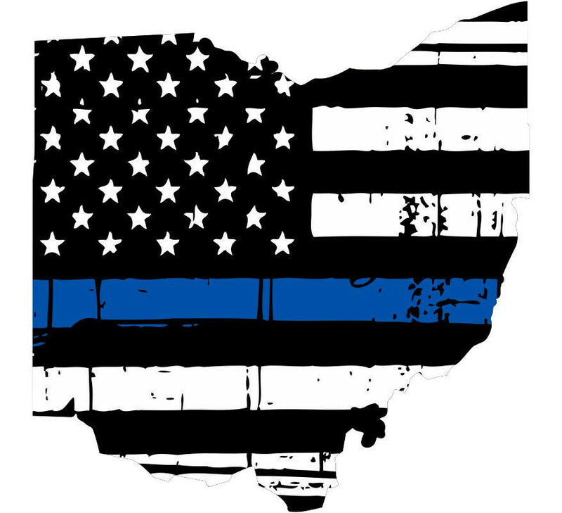 Thin Blue line decal - State of Ohio Tattered Flag Decal - Various Sizes