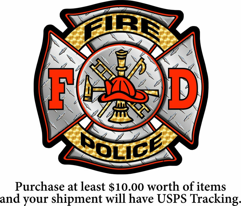 Fire Police Firefighter Decal Sticker - "FIRE POLICE" Maltese Cross Window Decal
