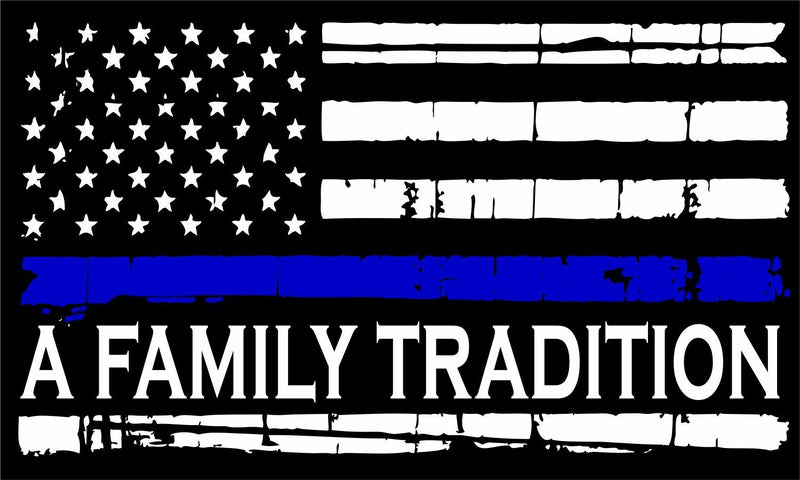 Thin Blue Line Decal - Tattered Flag Police Family Tradition Reflective Decal