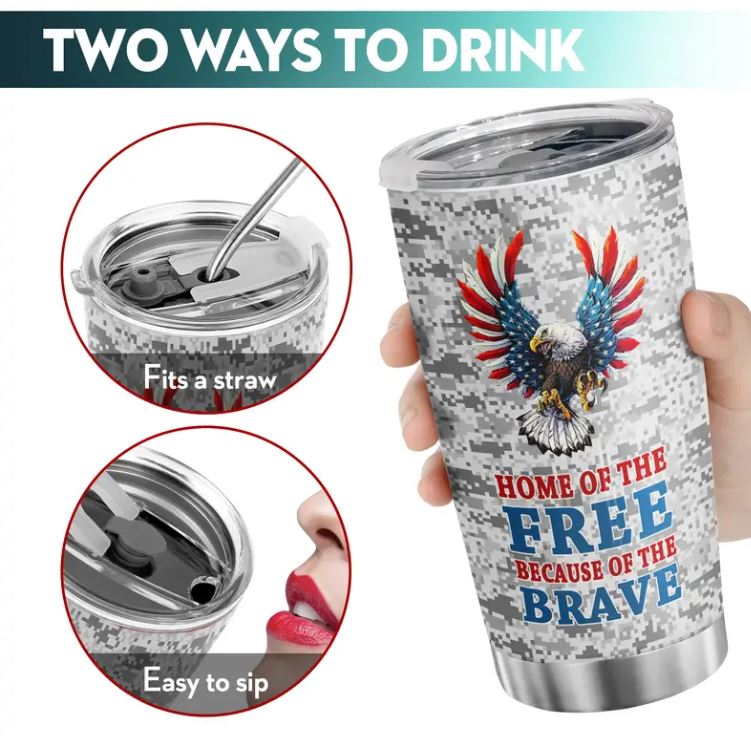 Home of the Free Graphic 20oz Tumbler with NAME
